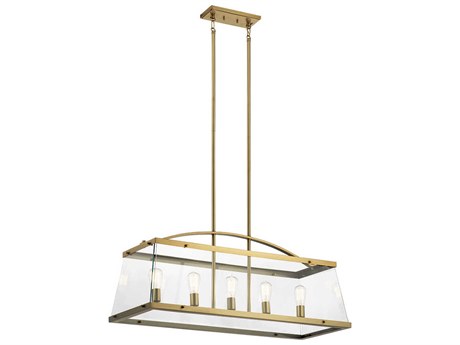 Kichler Darton 5-Light Brushed Natural Brass Glass Linear Island Pendant