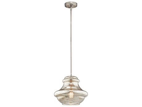 Kichler Everly 1-Light Brushed Nickel Glass Geometric Round Mini Pendant