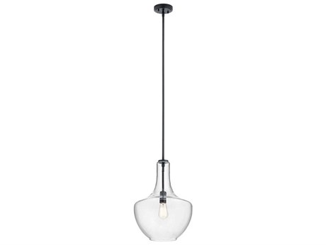 Kichler Everly 1-Light Black Glass Geometric Round Pendant