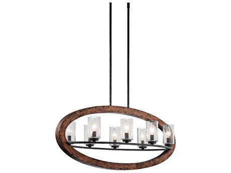 Kichler Grand Bank 8-Light Auburn Stained Black Glass Cylinder Island Pendant
