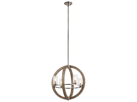 Kichler Grand Bank 4-Light Distressed Antique Gray Glass Candelabra Cylinder Geometric Chandelier