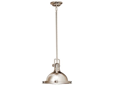 Kichler Hatteras Bay 1-Light Polished Nickel Glass Round Mini Pendant