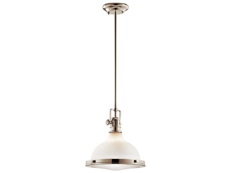 Kichler Hatteras Bay 1-Light Polished Nickel Glass Round Mini Pendant