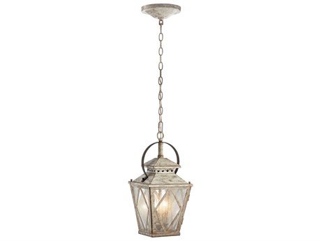 Kichler Hayman Bay 2-Light Distressed Antique White Glass Lantern Mini Pendant