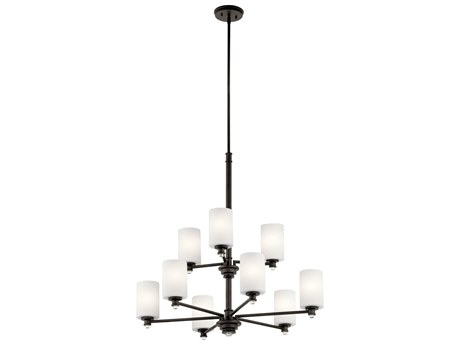 Kichler Joelson 9-Light Olde Bronze Glass Cylinder Chandelier