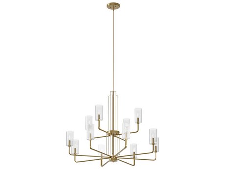 Kichler Kimrose 12-Light Brushed Natural Brass Glass Candelabra Cylinder Chandelier