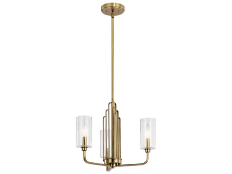 Kichler Kimrose 3-Light Brushed Natural Brass Glass Candelabra Cylinder Chandelier