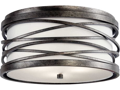 Kichler Krasi 3-Light Warm Bronze Glass Drum Semi Flush Mount