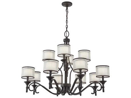 Kichler Lacey 12-Light Mission Bronze Glass Candelabra Cylinder Drum Chandelier