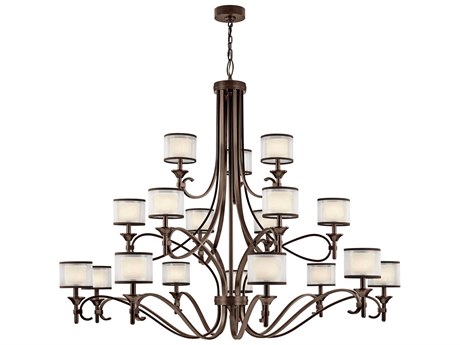 Kichler Lacey 18-Light8-Light Mission Bronze Glass Candelabra Cylinder Drum Chandelier