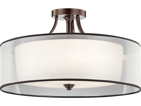 Kichler Lacey 5-Light Mission Bronze Glass Cylinder Drum Semi Flush Mount