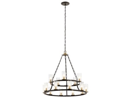 Kichler Mathias 15-Light Olde Bronze Glass Candelabra Cylinder Tiered Chandelier