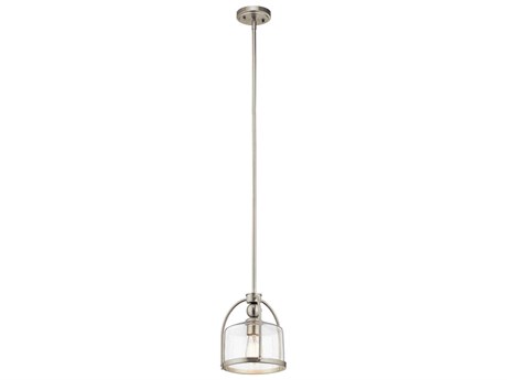 Kichler 1-Light Brushed Nickel Glass Cylinder Drum Mini Pendant