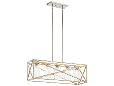 Kichler Moorgate 5-Light Distressed Antique White Glass Cylinder Linear Island Pendant