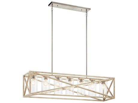 Kichler Moorgate 7-Light Distressed Antique White Glass Cylinder Linear Island Pendant