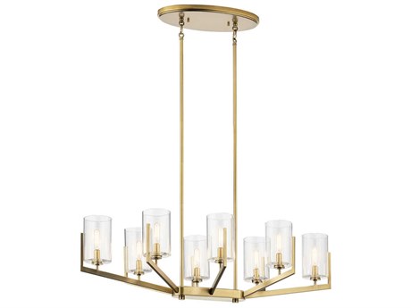 Kichler Nye 8-Light Brushed Natural Brass Glass Cylinder Island Pendant