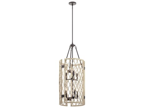 Kichler Oana 6-Light White Washed Wood Black Candelabra Cylinder Chandelier