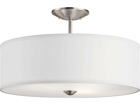 Kichler Shailene 3-Light Brushed Nickel Glass Drum Round Semi Flush Mount
