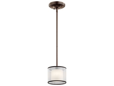 Kichler Tallie 1-Light Mission Bronze Glass Cylinder Mini Pendant
