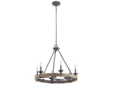 Kichler Taulbee 6-Light Weathered Zinc Brown Candelabra Round Chandelier