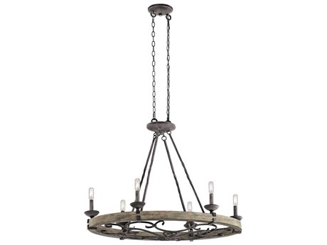 Kichler Taulbee 6-Light Weathered Zinc Black Candelabra Round Chandelier