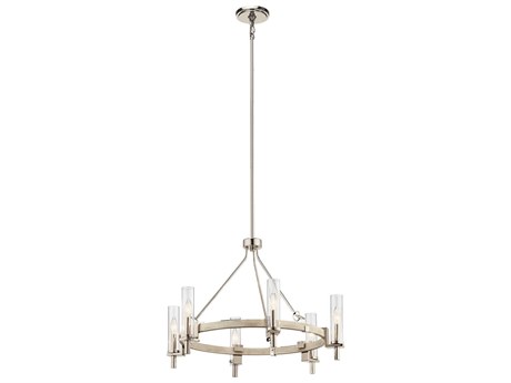 Kichler Telan 6-Light White Washed Wood Glass Candelabra Cylinder Round Chandelier