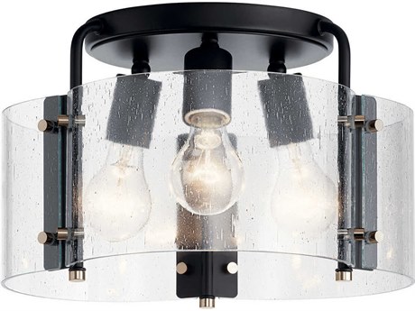 Kichler Thoreau 3-Light Black Glass Drum Semi Flush Mount