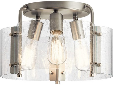 Kichler Thoreau 3-Light Brushed Nickel Glass Drum Semi Flush Mount