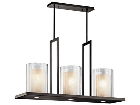 Kichler Triad 3-Light Olde Bronze Glass Cylinder Linear Island Pendant