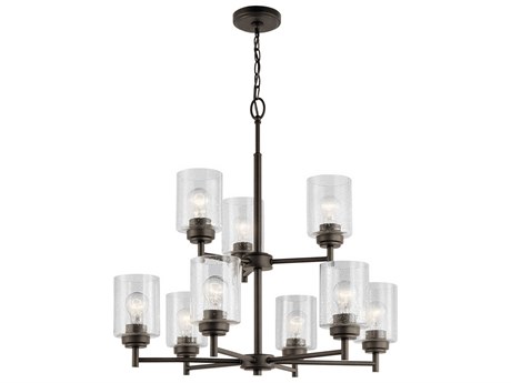 Kichler Winslow 9-Light Olde Bronze Glass Cylinder Chandelier