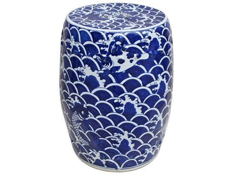 Legend Of Asia Blue White Sea Wave Fish Garden Stool Loa1612