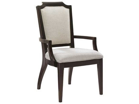 Lexington Kensington Place Mahogany Wood Brown Upholstered Arm Dining Chair