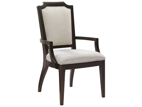 Lexington Kensington Place Mahogany Wood Brown Upholstered Arm Dining Chair