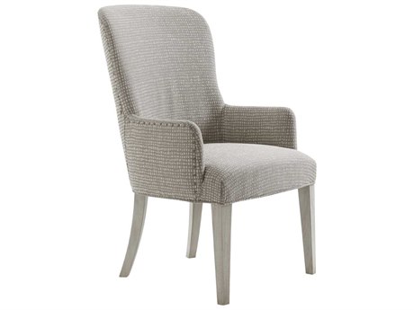 Lexington Oyster Bay Solid Wood Gray Upholstered Arm Dining Chair