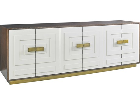 Lillian August Modern Archives Jasper 84" Walnut Wood Gloss White Brass Credenza Sideboard