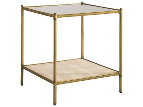 Lillian August Classics Anson Square Eglomise Mirror Pearl White Shagreen Aged Brass End Table