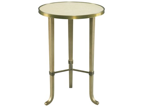 Lillian August Classics Hanson Round Leather Warm Cream Shagreen Aged Gold Bronze End Table