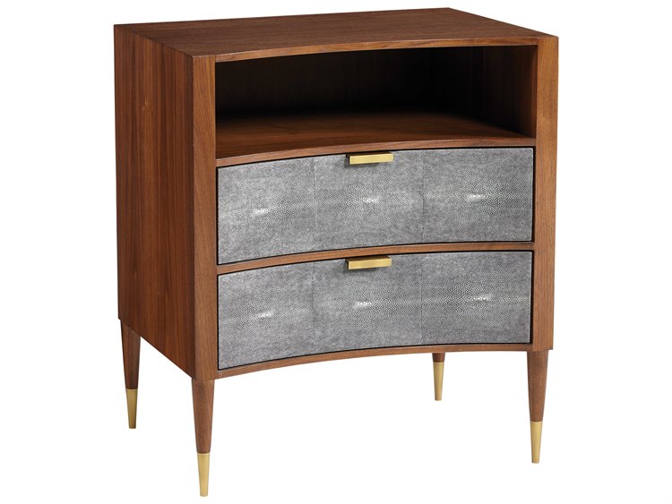 Lillian August Modern Living Medium Brown Charcoal Faux Shagreen Aged Brass Two Drawers Nightstand Lw12571