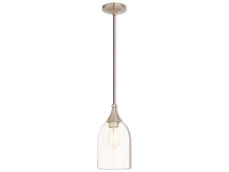 Livex Lighting Art Glass 1-Light Brushed Nickel Bell Mini Pendant