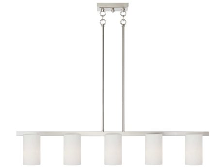 Livex Lighting Astoria 5-Light Brushed Nickel Glass Cylinder Linear Island Pendant