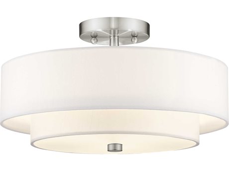 Livex Lighting Claremont 3-Light Brushed Nickel Cylinder Round Semi Flush Mount