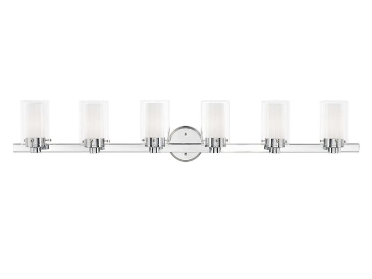 Photos - Chandelier / Lamp Livex Lighting Manhattan 47" Wide 6-Light Chrome Glass Vanity Light 15456