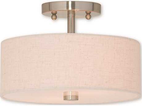 Livex Lighting Meridian 2-Light Brushed Nickel Cylinder Drum Semi Flush Mount