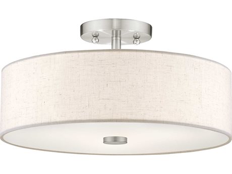 Livex Lighting Meridian 3-Light Brushed Nickel Drum Round Semi Flush Mount
