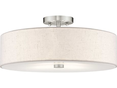 Livex Lighting Meridian 4-Light Brushed Nickel Drum Round Semi Flush Mount