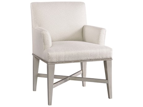 Lillian August Upholstery Britt Walnut Wood White Upholstered Arm Dining Chair