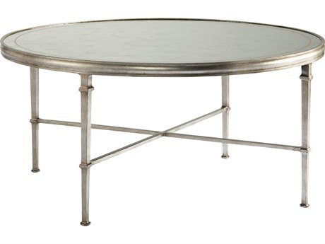 Lillian August Classics Lombard Round Aged Silver Leaf Eglomise Cocktail Table