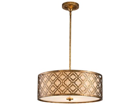 Lucas McKearn Arabella 3-Light Distressed Gold Glass Drum Geometric Pendant