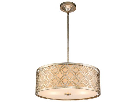 Lucas McKearn Arabella 3-Light Antique Silver Glass Drum Geometric Pendant