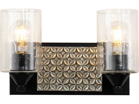 Lucas McKearn Arcadia 2-Light Matte Black Antiqued Silver Leaf Glass Vanity Light